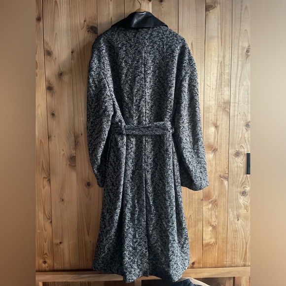 COS Leather Trimmed Tweed Oversized Coat - Picture 3 of 4